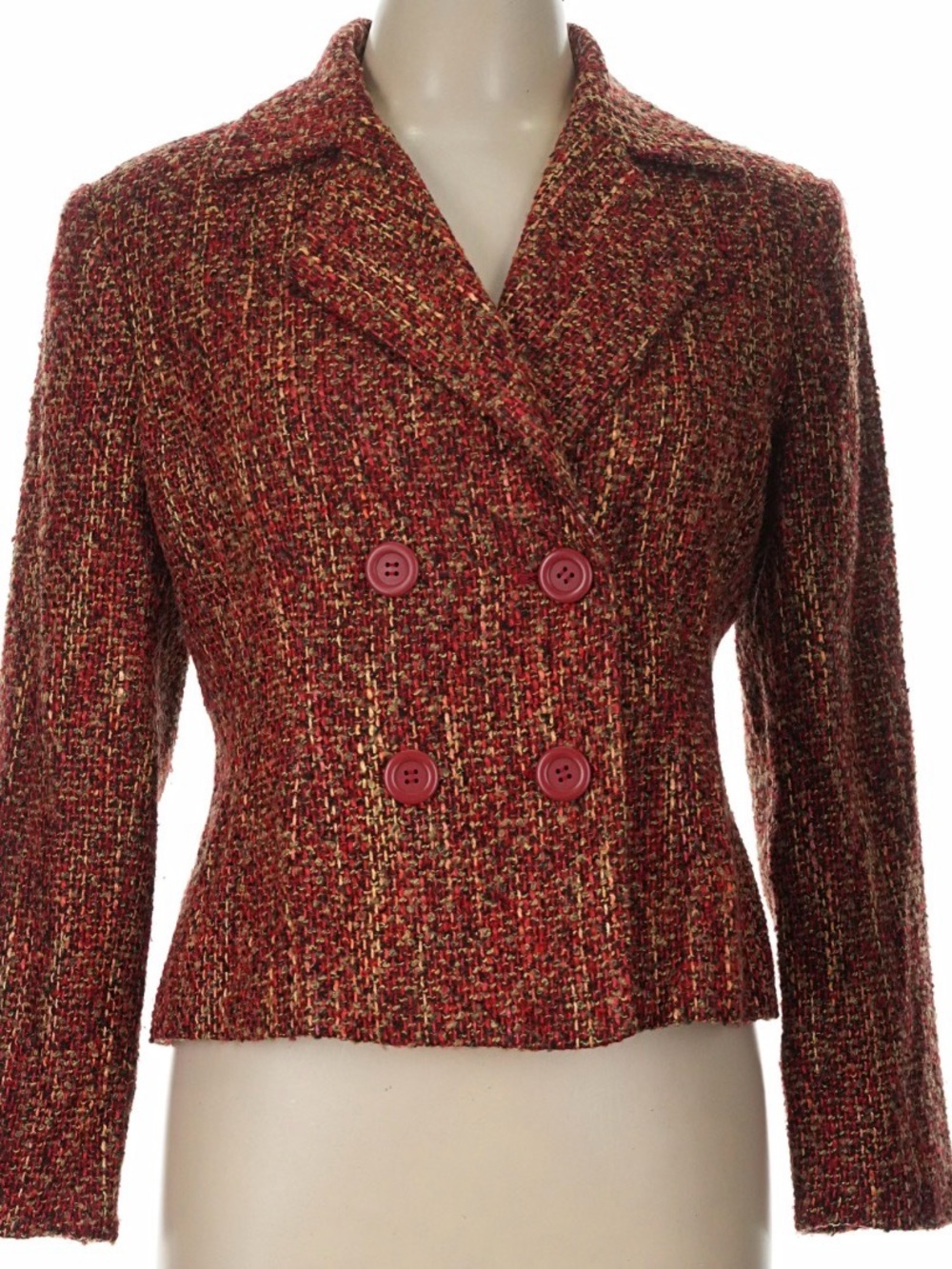 Chadwicks Fall Fav Wool Blend Red Multi-Tone Tweed Double-Breasted Blazer Sz 4P